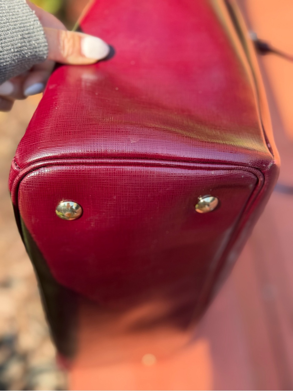 Coach Saffiano Patent Leather Triple Compartment Carryall Tote- Burgundy Merlot - Picture 4 of 16